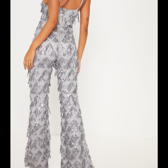 PrettyLittleThing Glittering Silver Jumpsuit - Picture 2 of 5